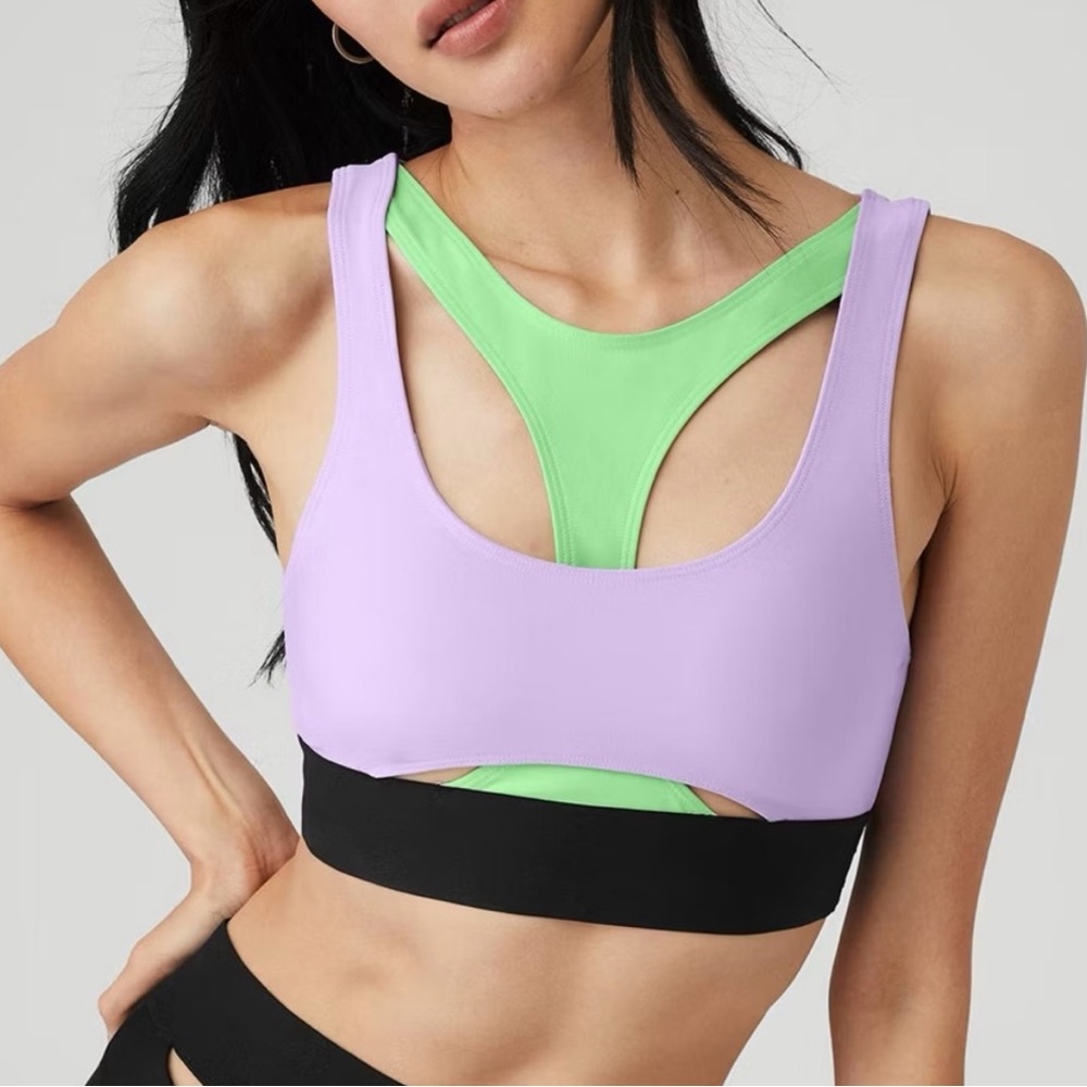 ALO YOGA sz Medium Sports Bra - Purple, Green, and Black